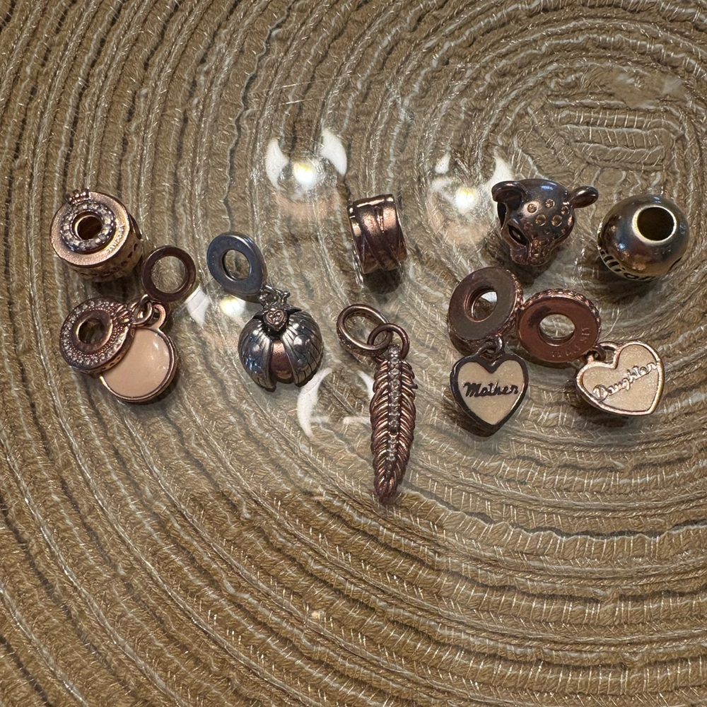 8 Authentic Pandora Retired Gold-Plated Charms